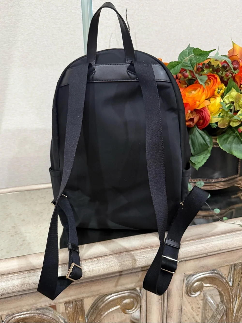 kate spade black nylon backpack with gold logo